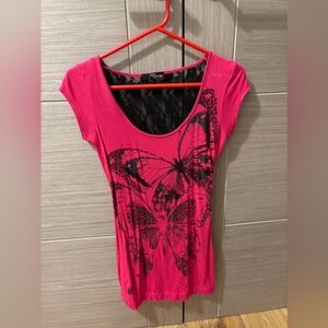Magenta Butterfly Print Women's Tee